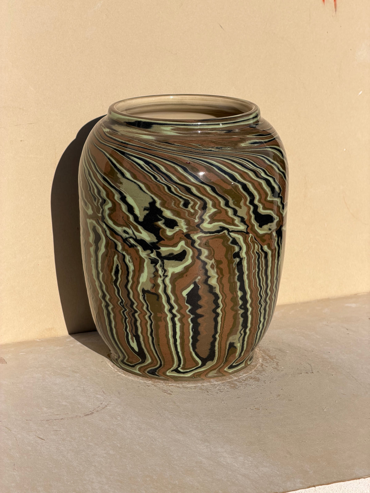 Green and Brown Nerikomi vase