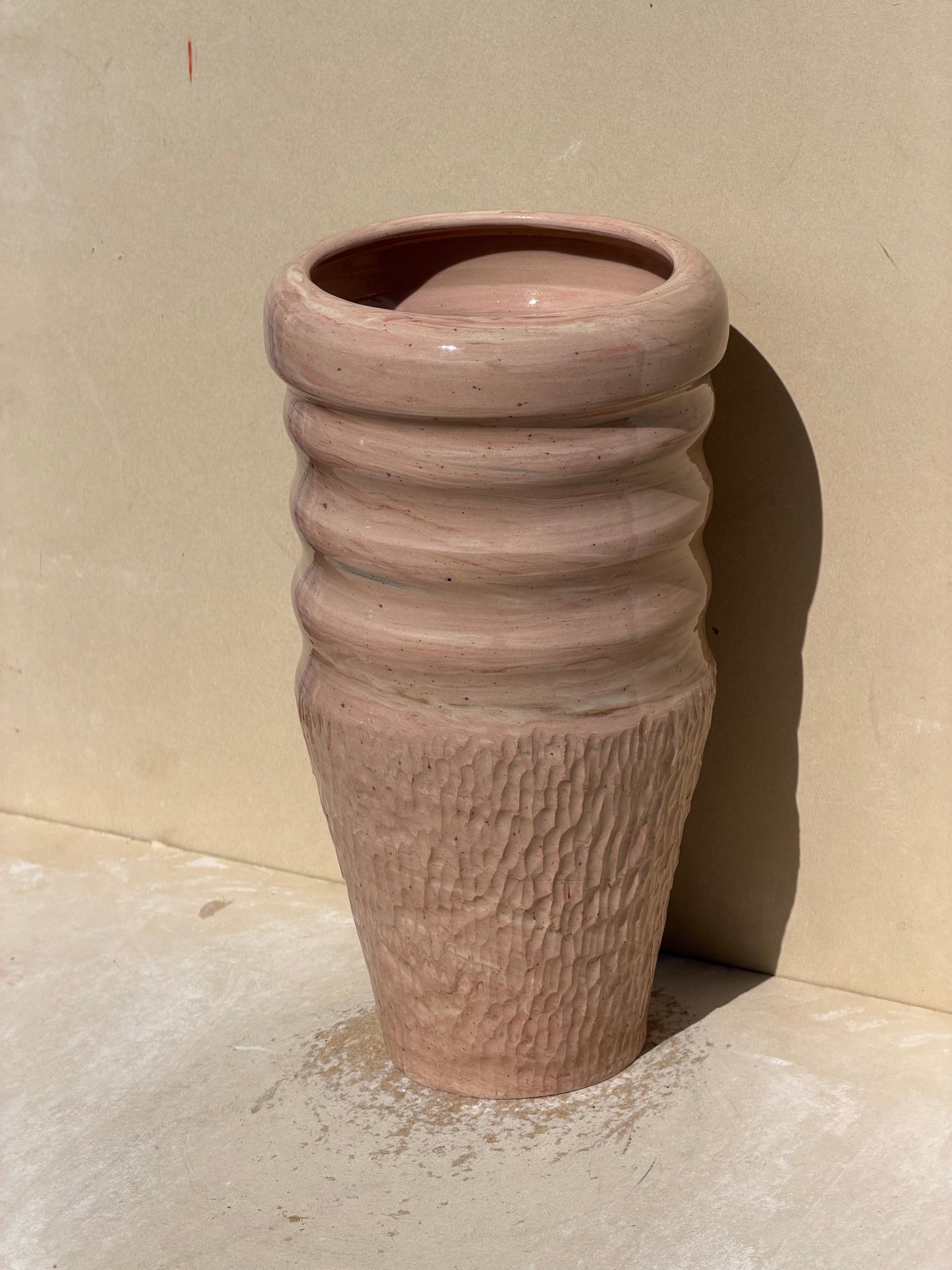 Pink and Red Marbled Carved Vase