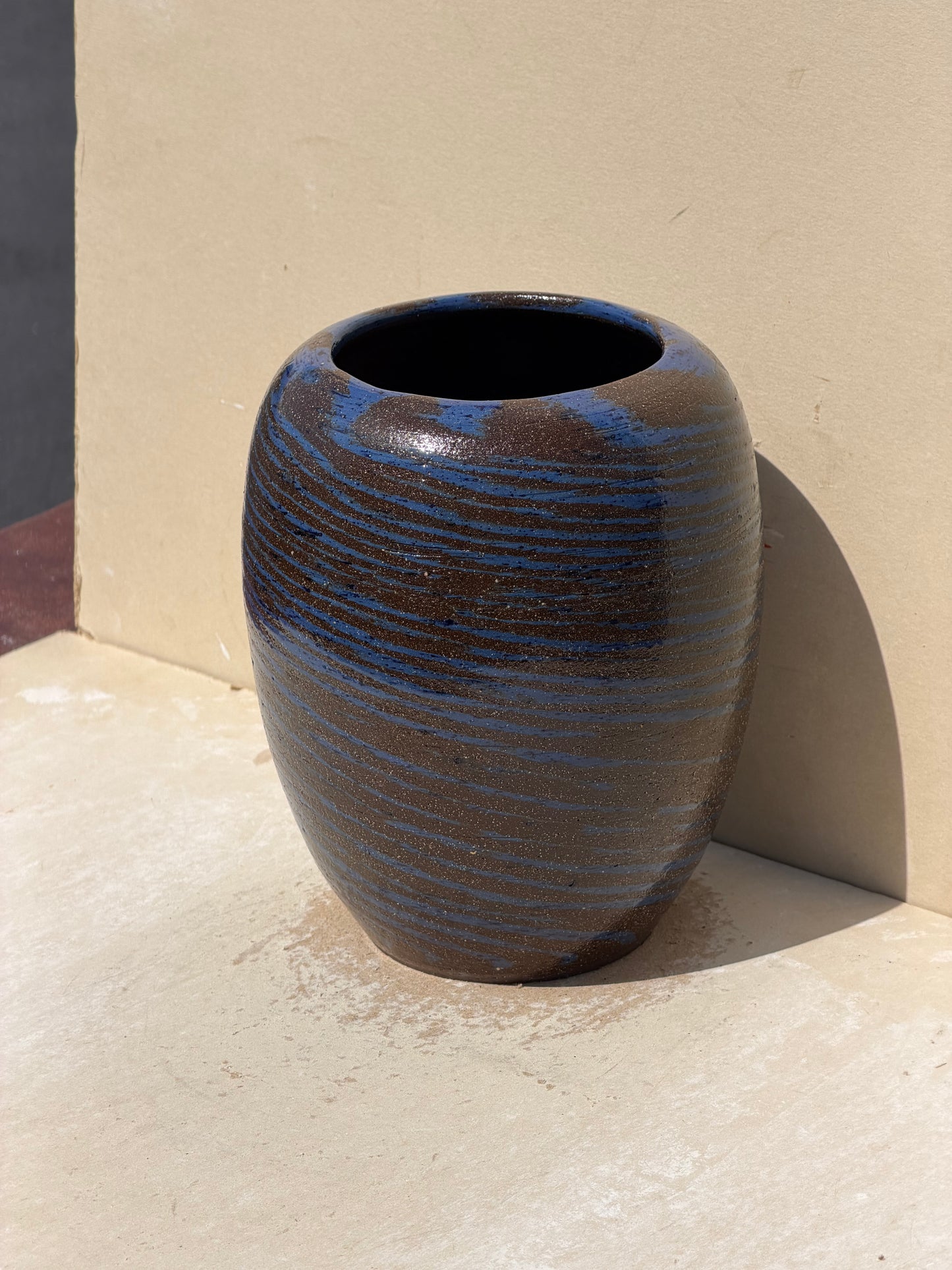 Carved Spiral Blue Vase