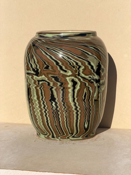 Green and Brown Nerikomi vase