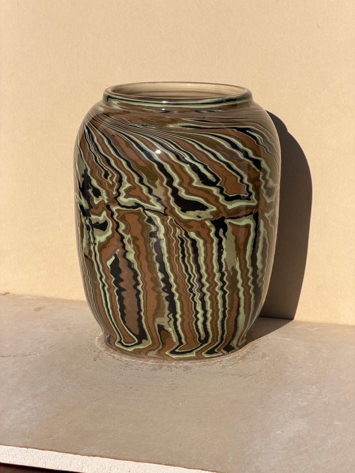 Green and Brown Nerikomi vase