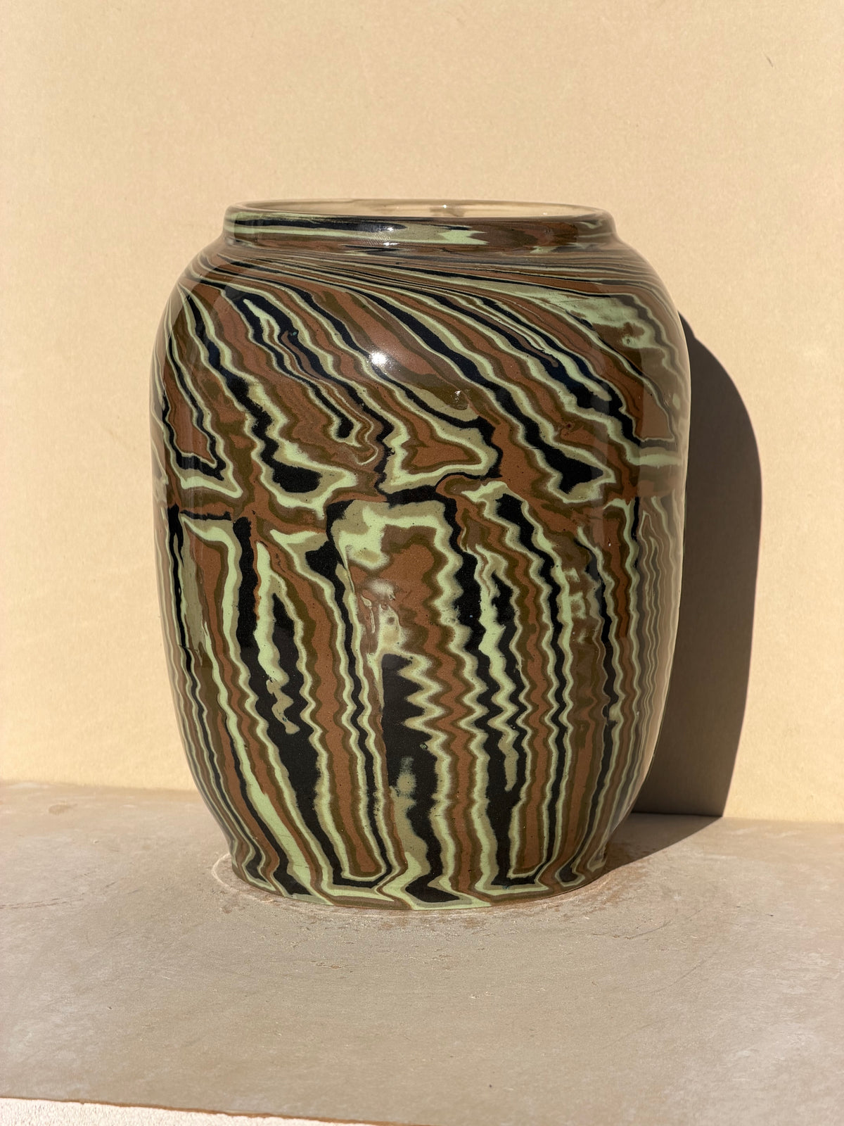 Green and Brown Nerikomi vase