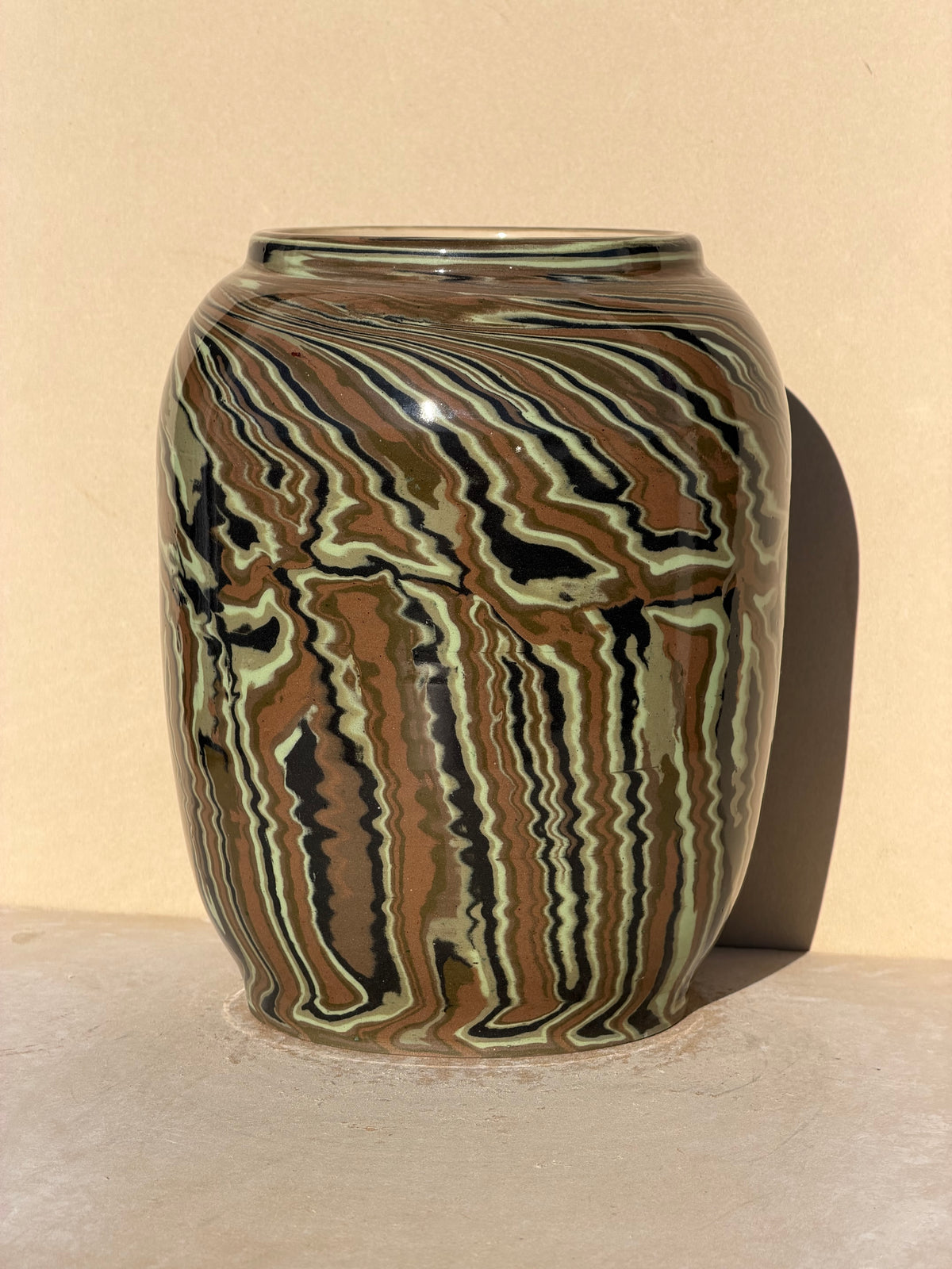 Green and Brown Nerikomi vase