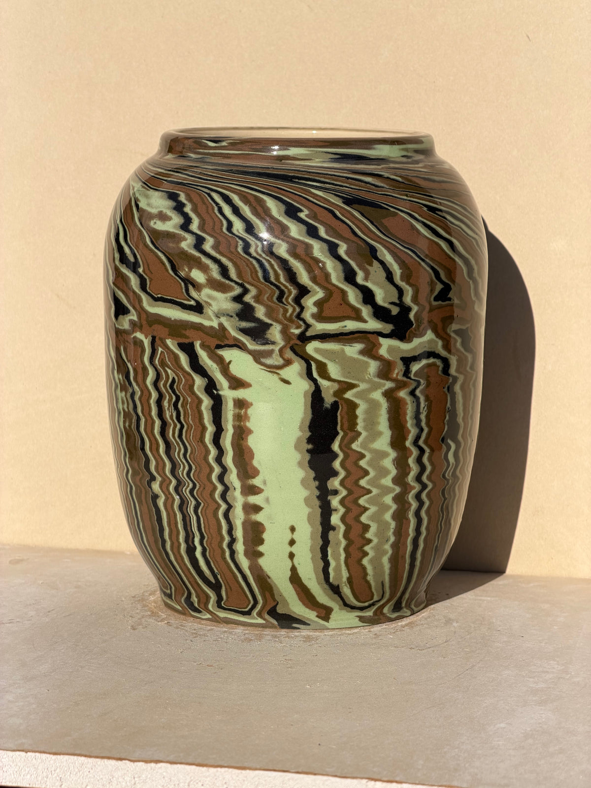 Green and Brown Nerikomi vase