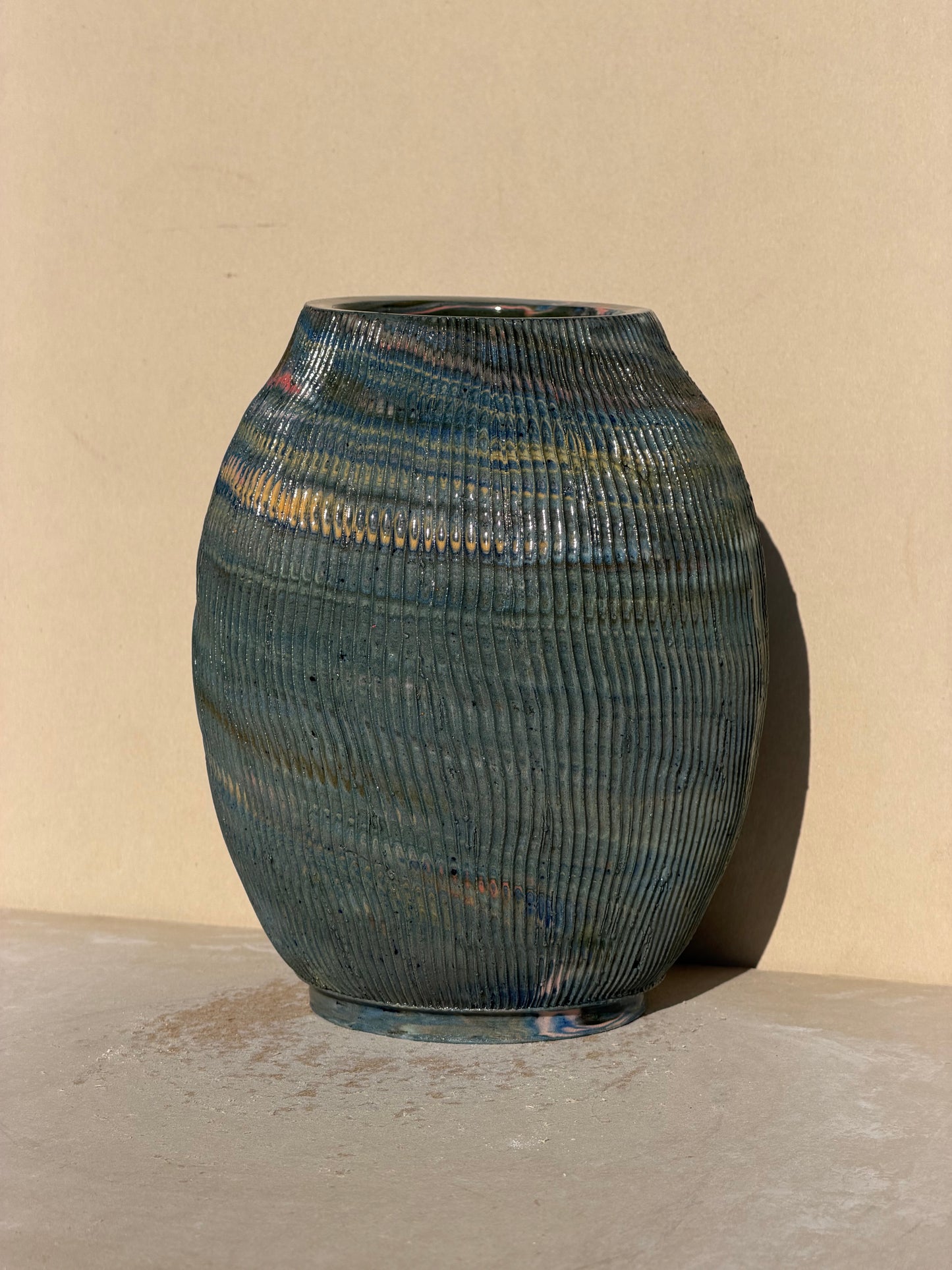 Textured Scrap Colored Clay Vase