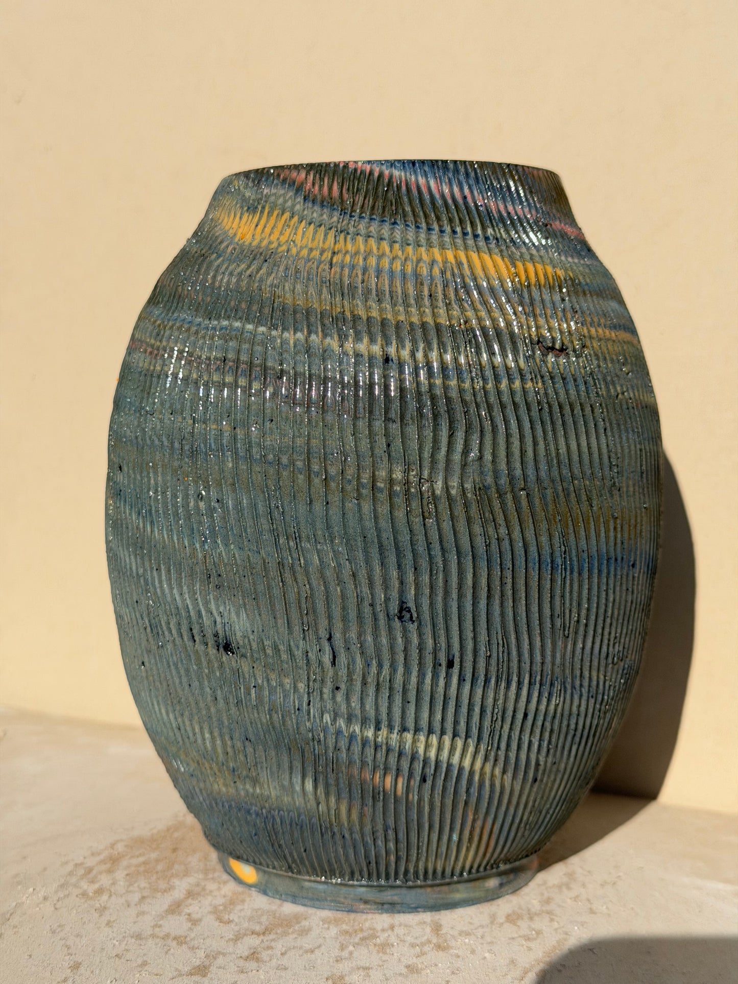 Textured Scrap Colored Clay Vase