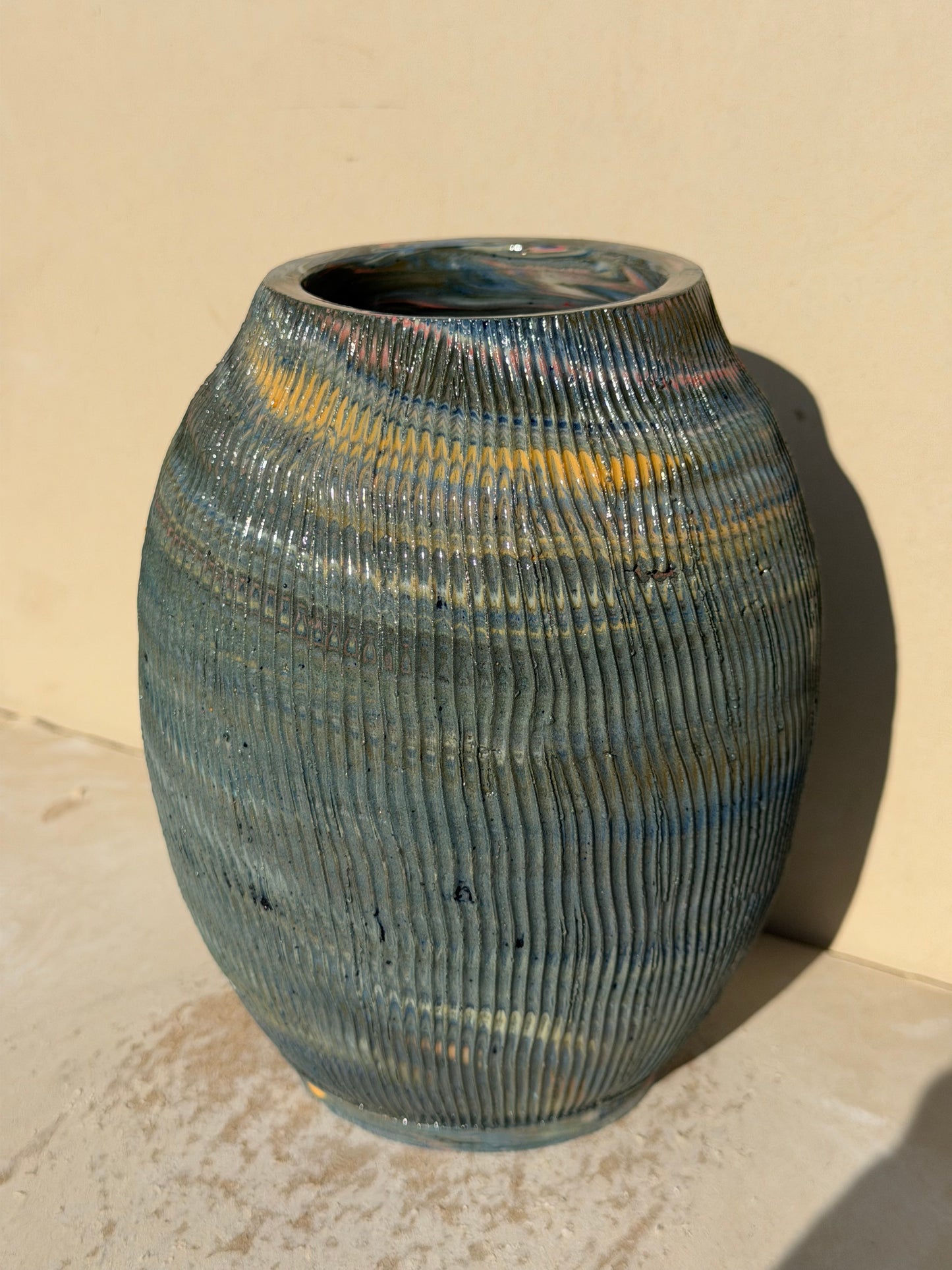 Textured Scrap Colored Clay Vase