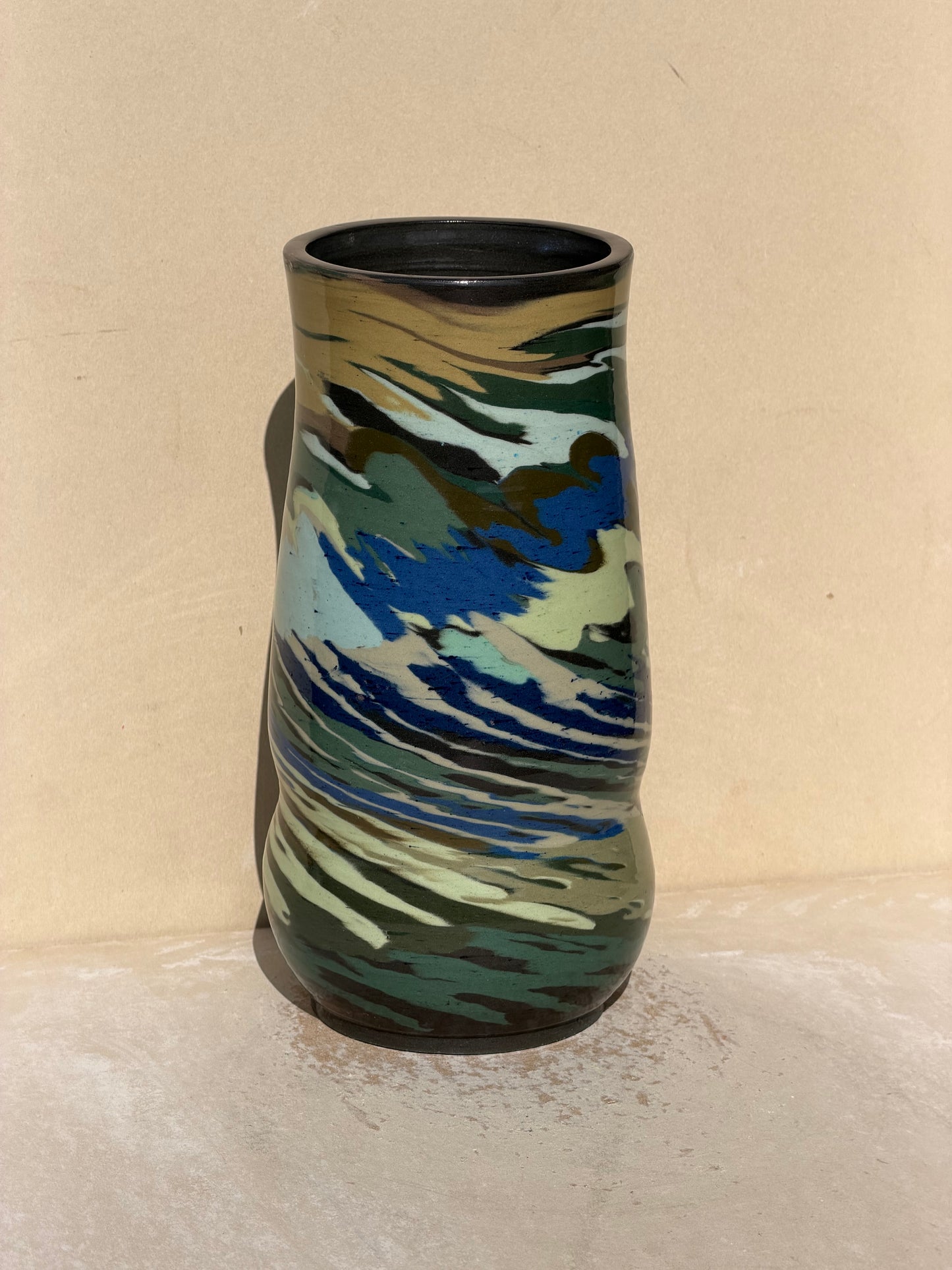 Blue and Green Carved Vase