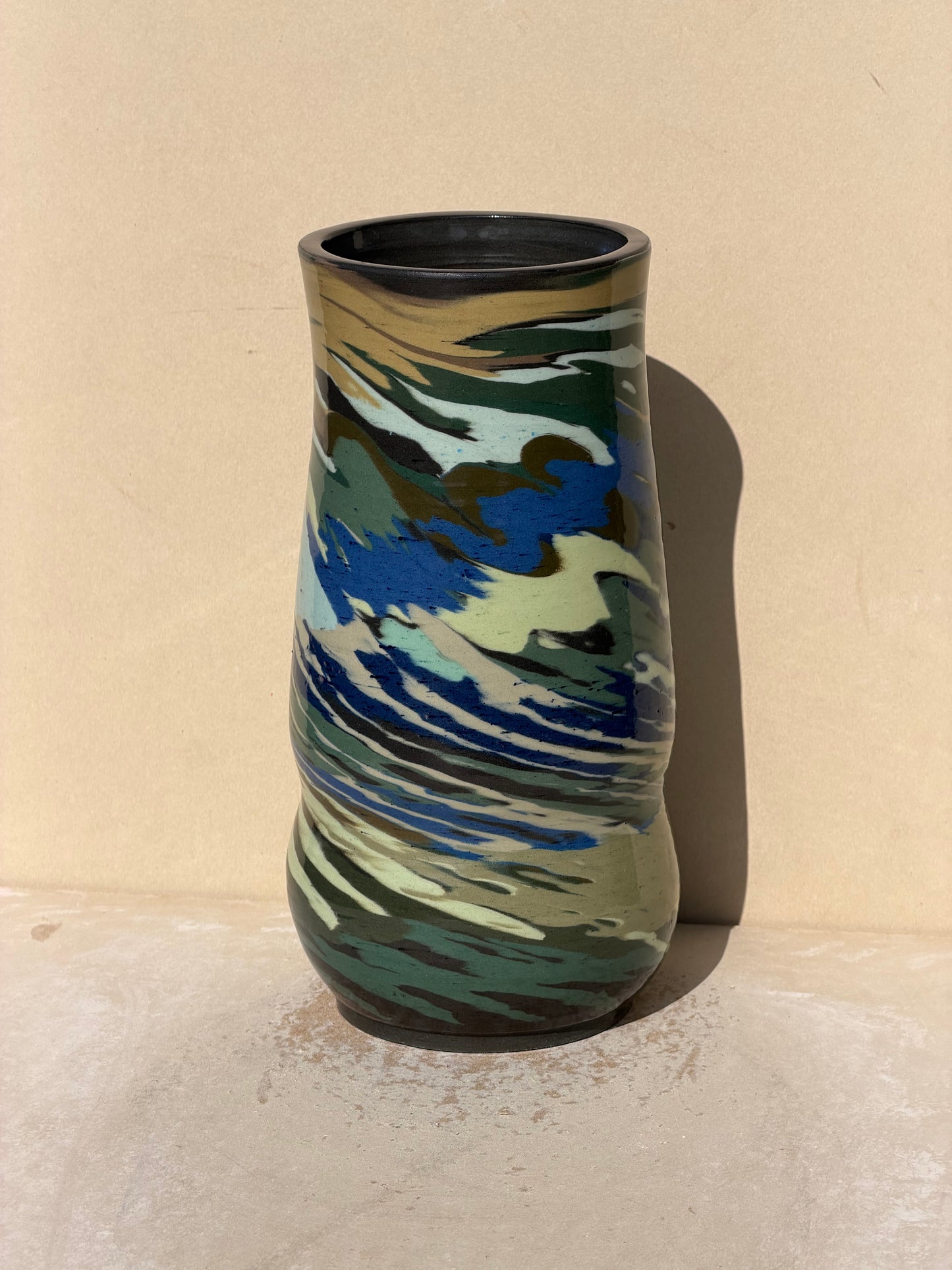 Blue and Green Carved Vase