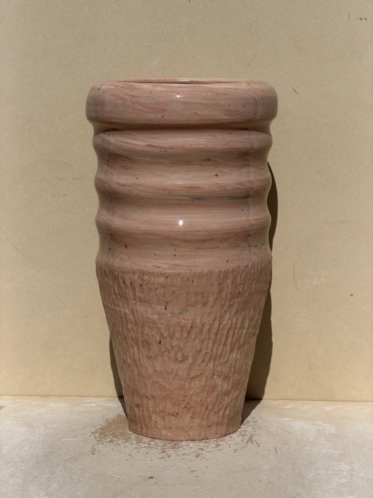 Pink and Red Marbled Carved Vase