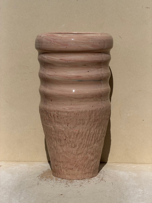 Pink and Red Marbled Carved Vase