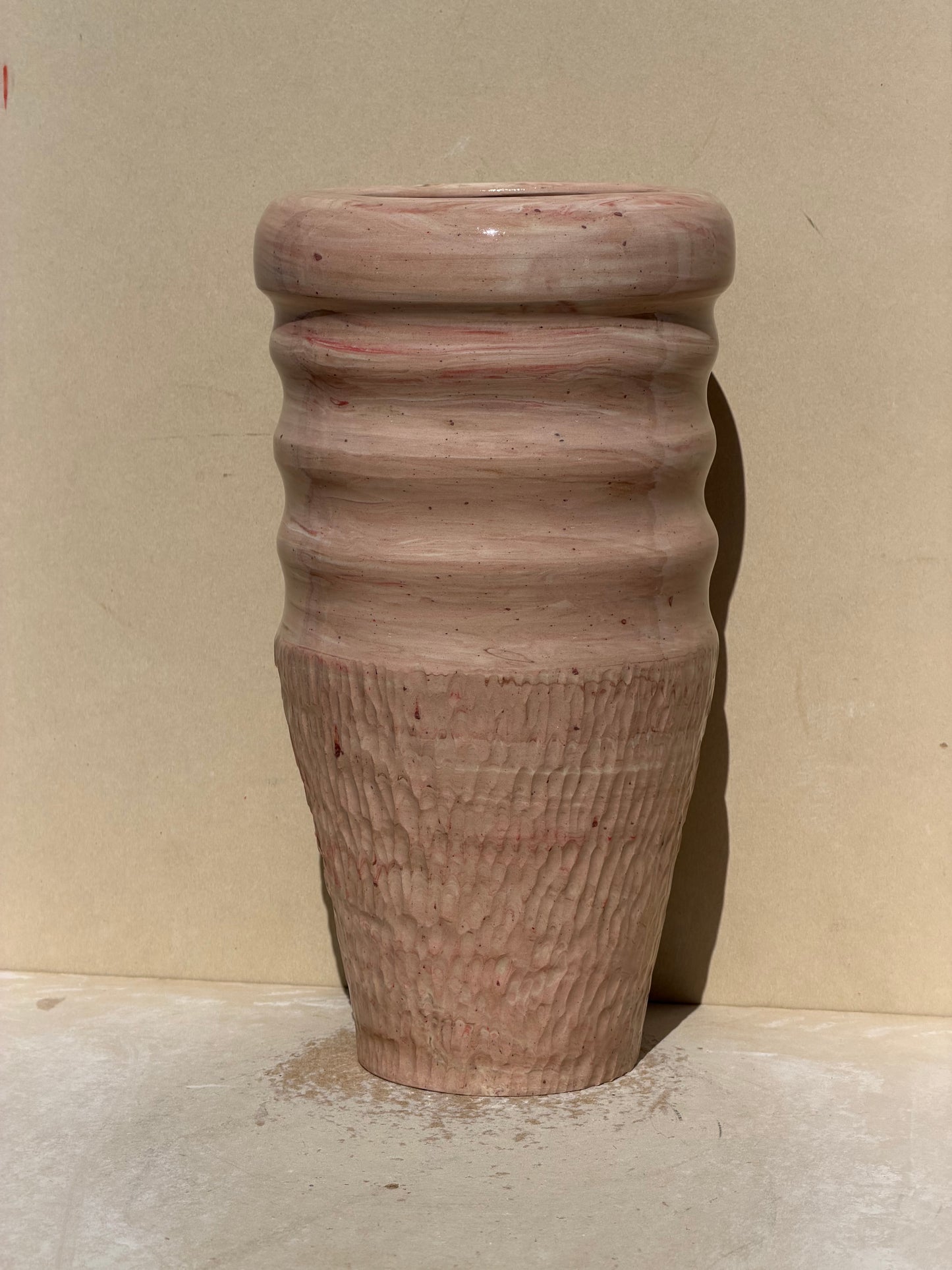 Pink and Red Marbled Carved Vase