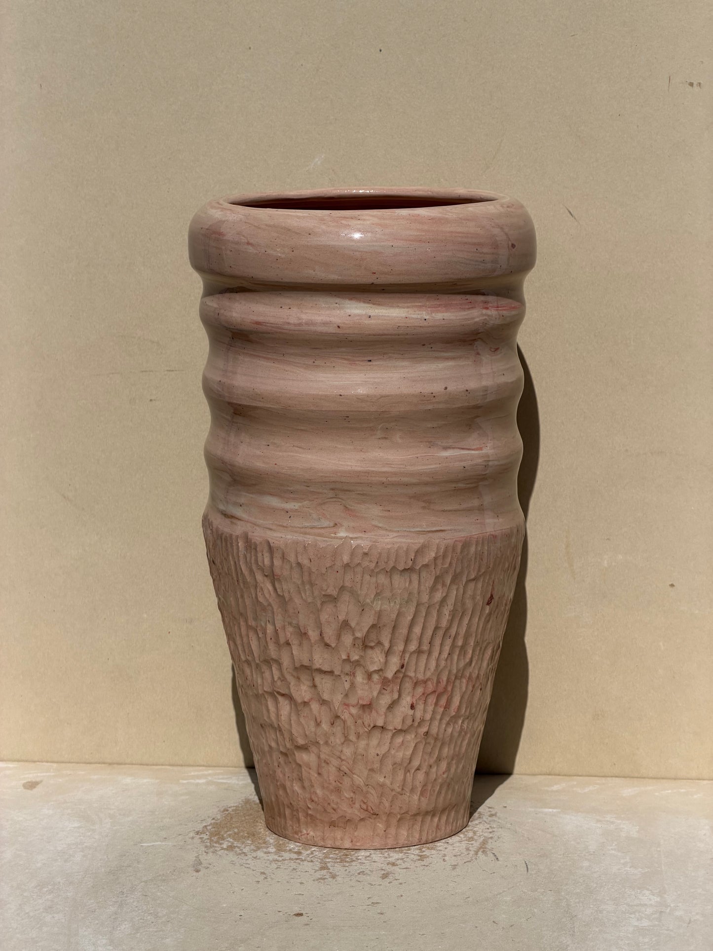 Pink and Red Marbled Carved Vase