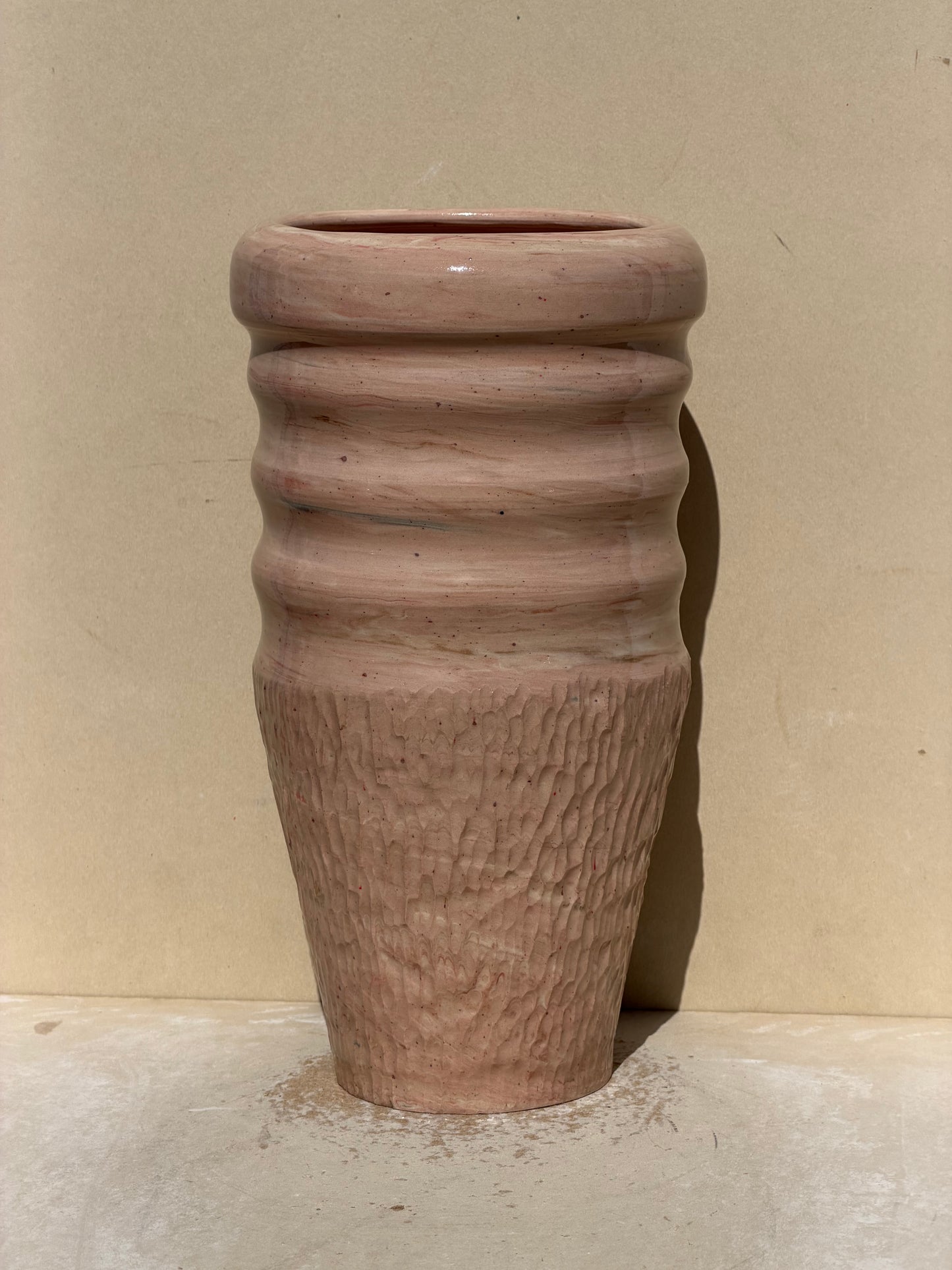 Pink and Red Marbled Carved Vase