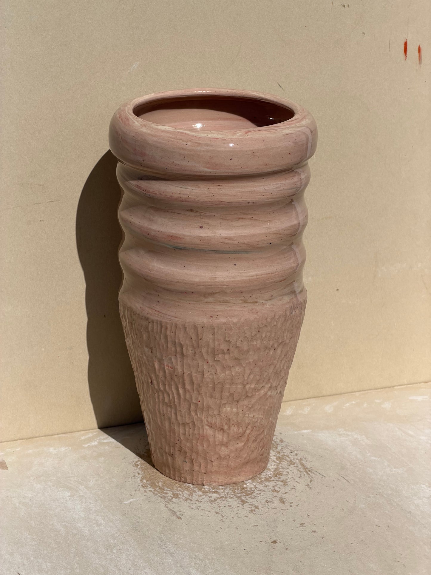 Pink and Red Marbled Carved Vase