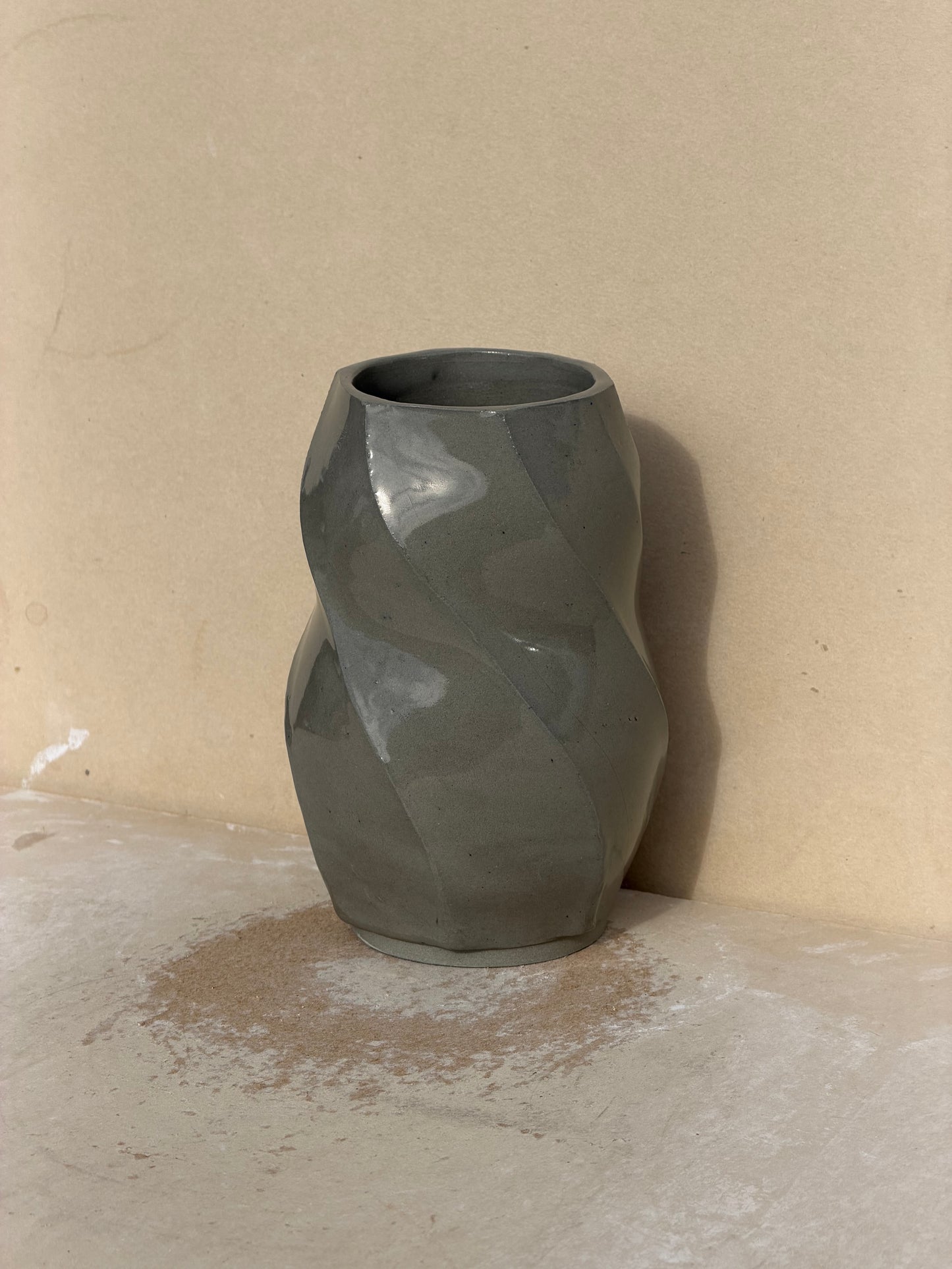 Spiral gray vase
