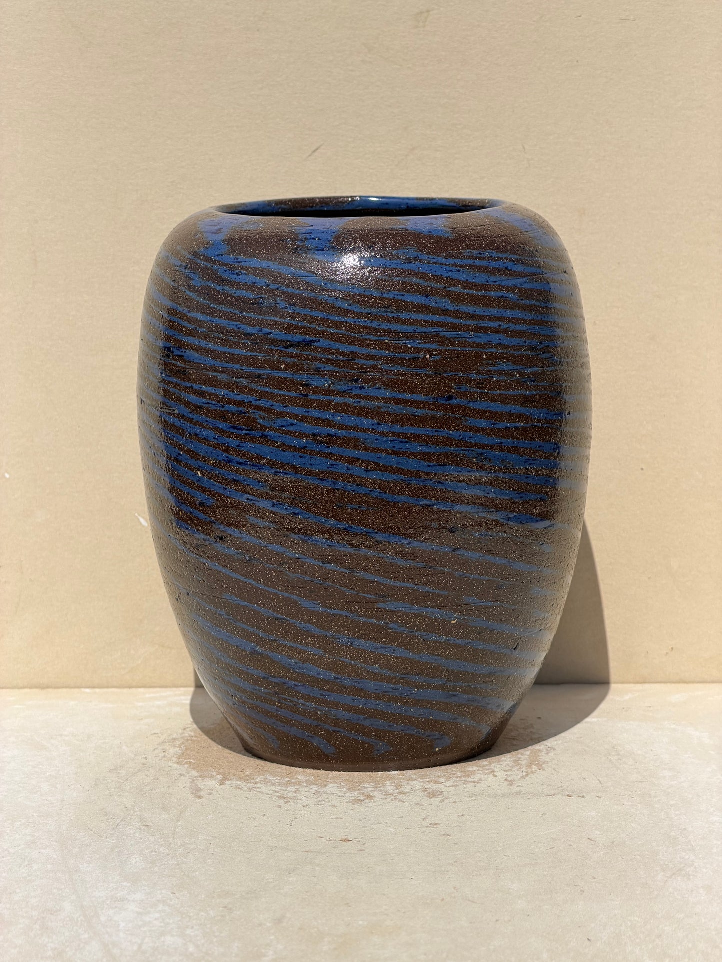 Carved Spiral Blue Vase