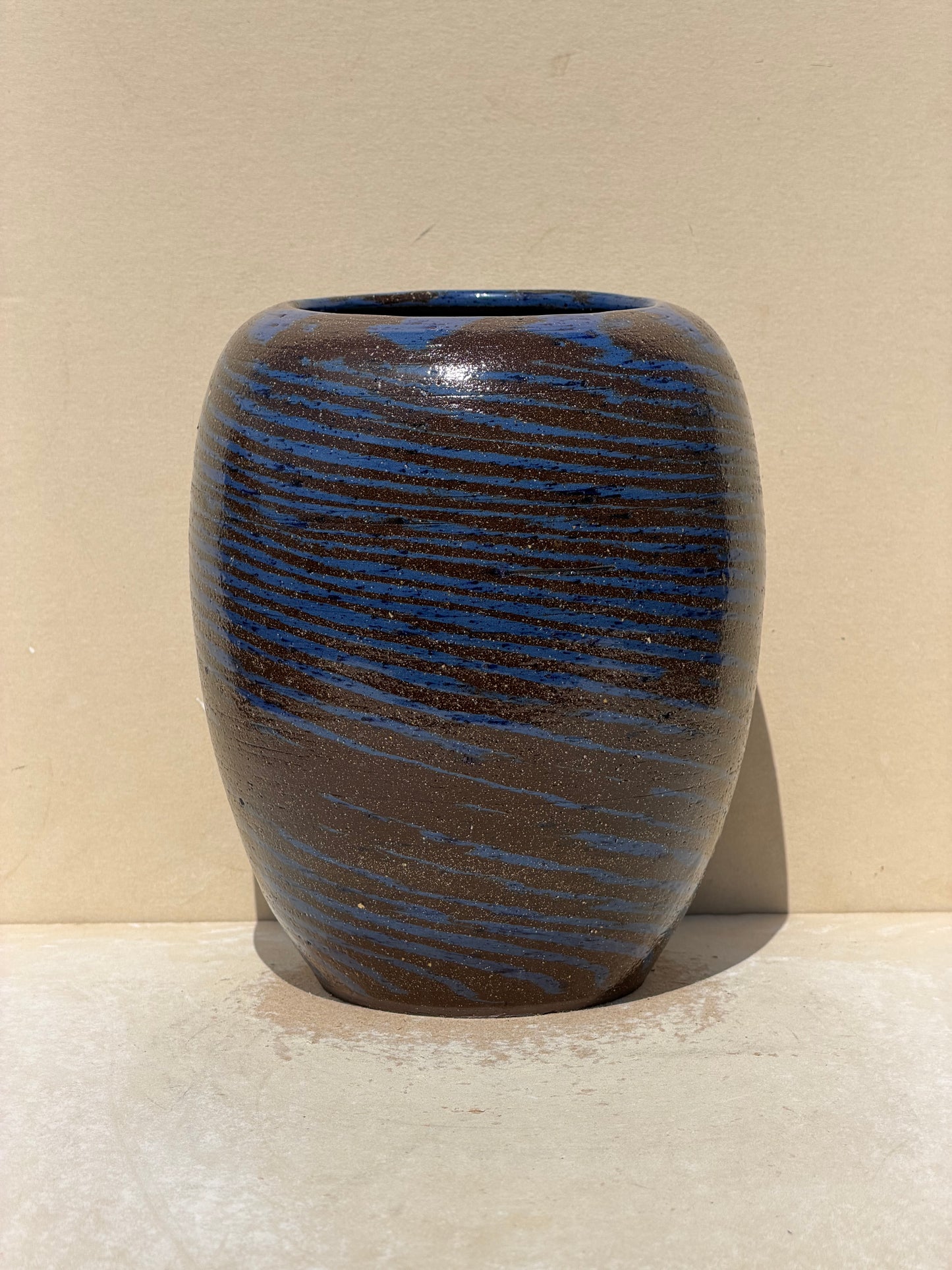 Carved Spiral Blue Vase