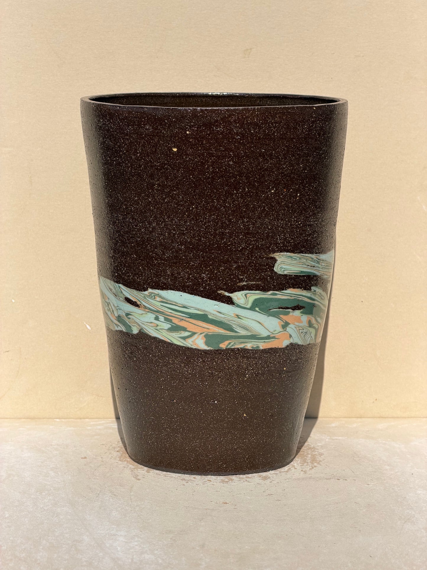 Marbled Band Brown Vase