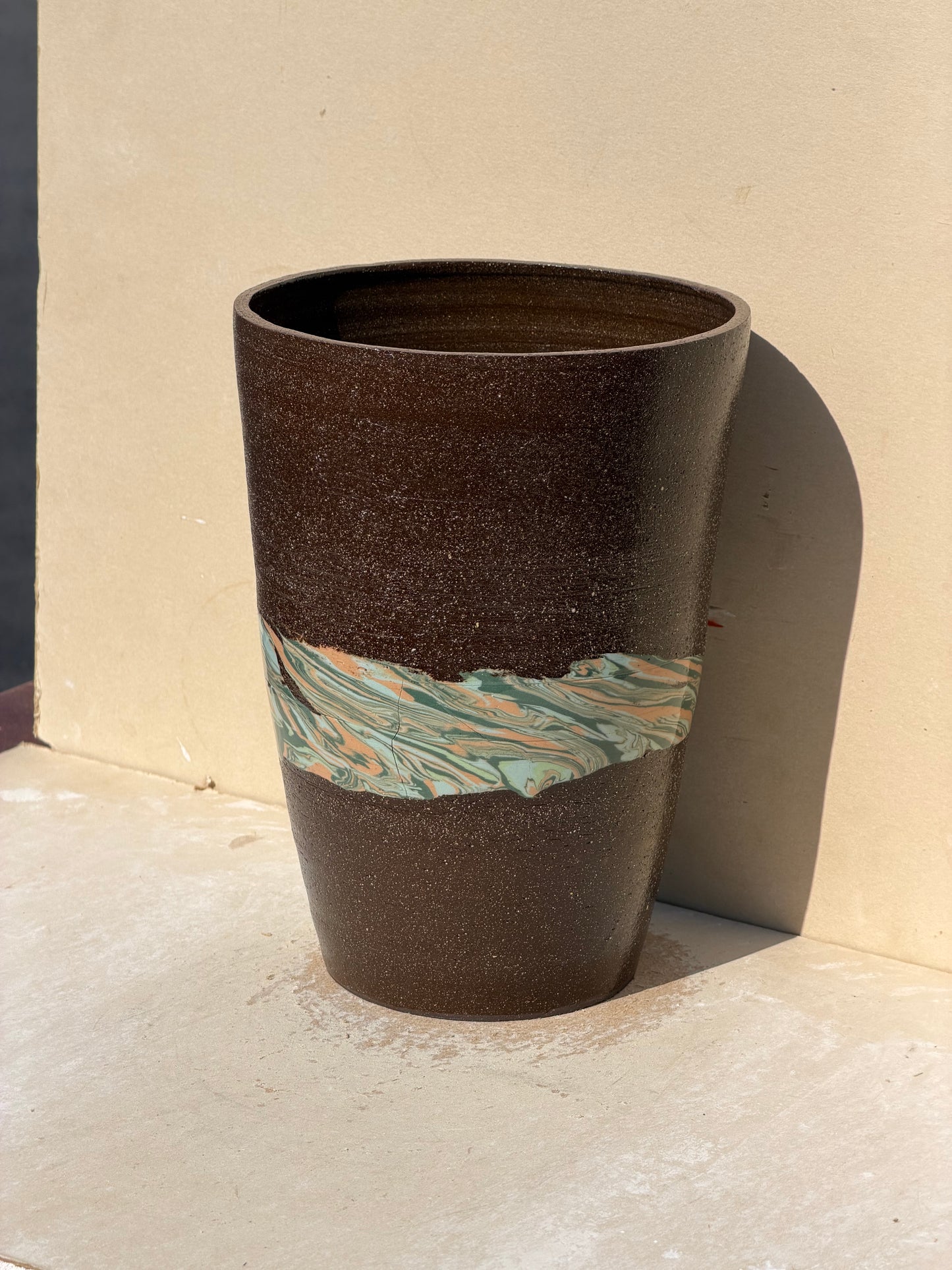Marbled Band Brown Vase